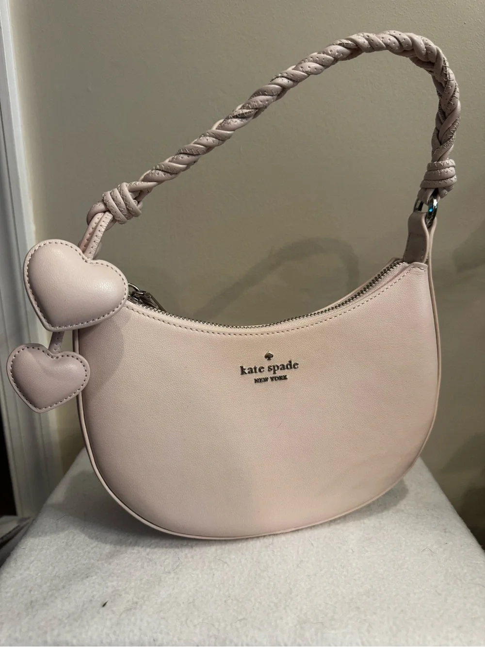 kate spade Pale Pink Crescent Shouldern Bag with Braided Handle